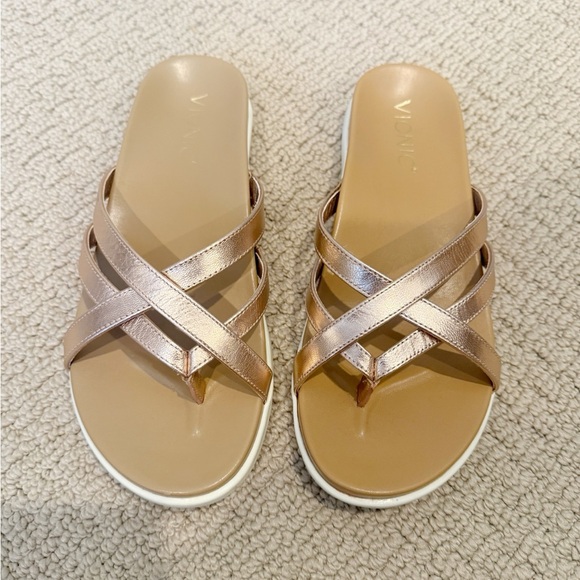 VIONIC Daisy Metallic Sandal Slides in Rose Gold‎ Leather size 6.5 - Picture 2 of 9